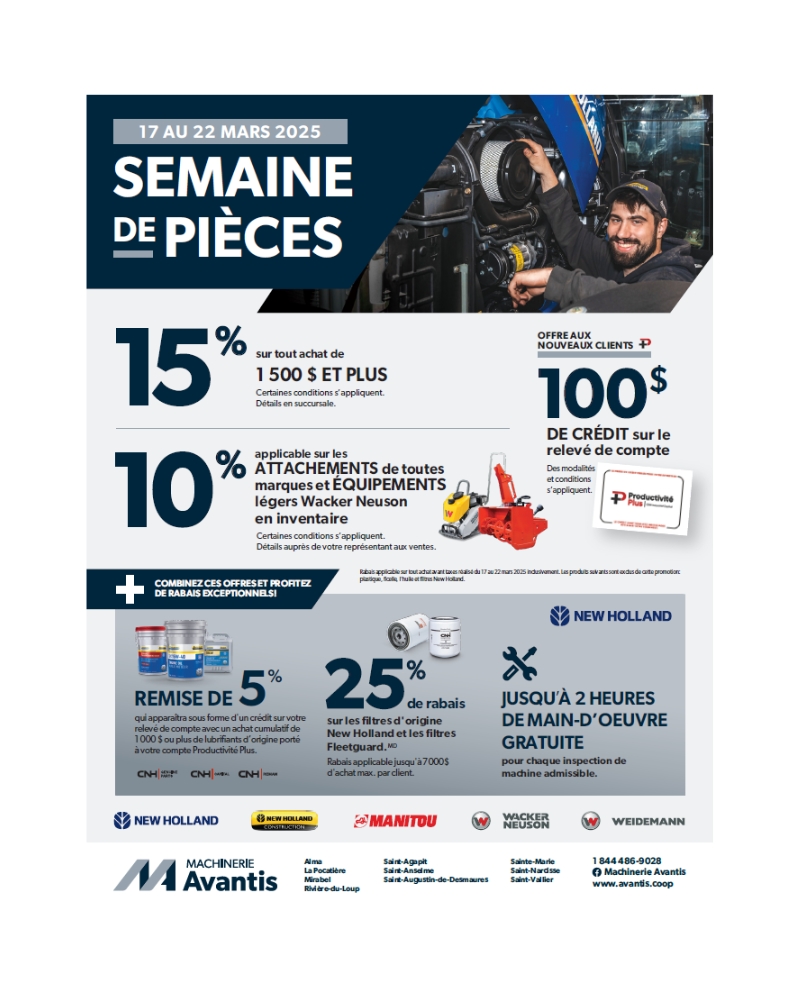 Semaine de pieces Machinerie Avantis